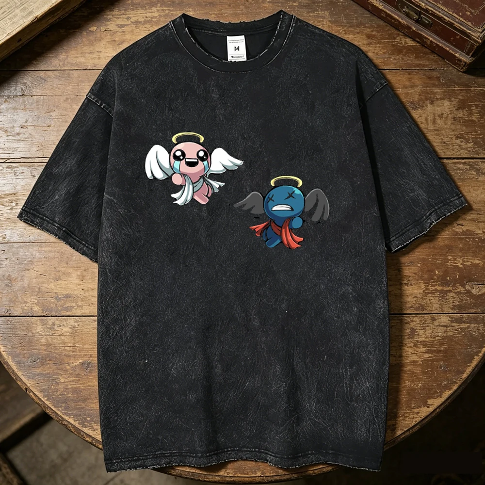 the Binding of Isaac Vintage Washed cotton tshirt teen Graphic Digital Grunge 80s graphic Gothic 2000s Breathable streetwear