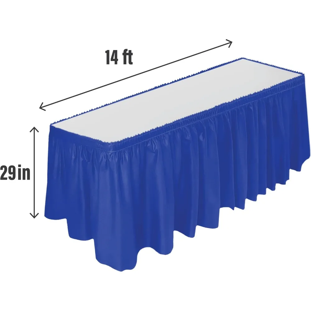 Royal Blue Plastic Table Skirt Disposable and Reusable Rectangular Tablecloth 29 Inches x 14 Feet BPA Free 1 Pack
