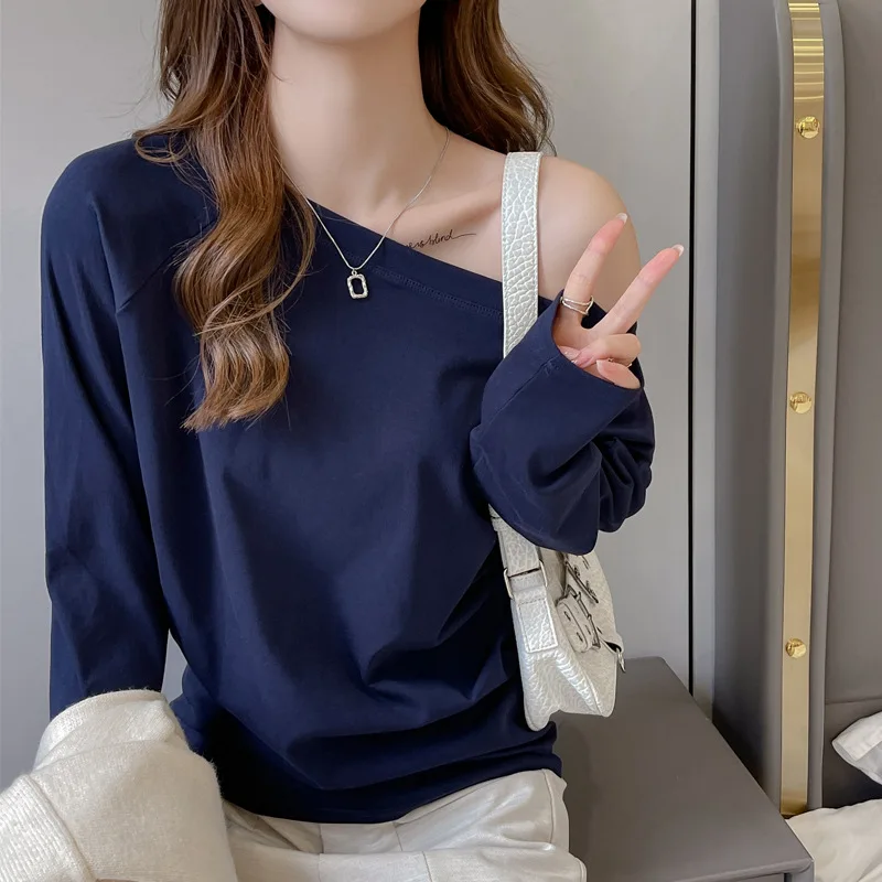 เสื้อยืดแขนยาวดีไซน์คอผูกแบบใหม่สำหรับฤดูใบไม้ผลิ-ฤดูใบไม้ร่วงสำหรับผู้หญิง ใช้เป็นชั้นในได้ คุณภาพสูง ทรงหลวม เหมาะสำหรับใส่เป็นเสื้อนอก