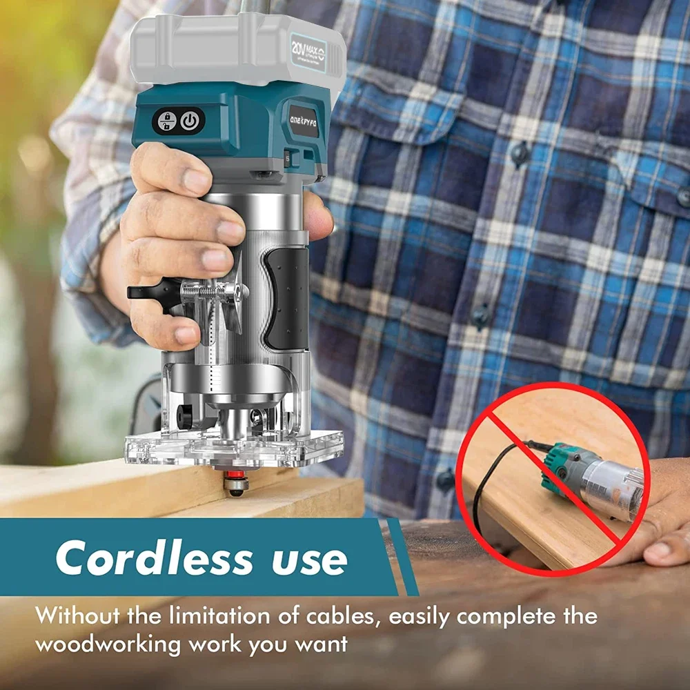 5 Speeds Brushless Electric Hand Trimmer Cordless Wood Router Woodworking Engraving Slotting for Makita 18V Without Battery