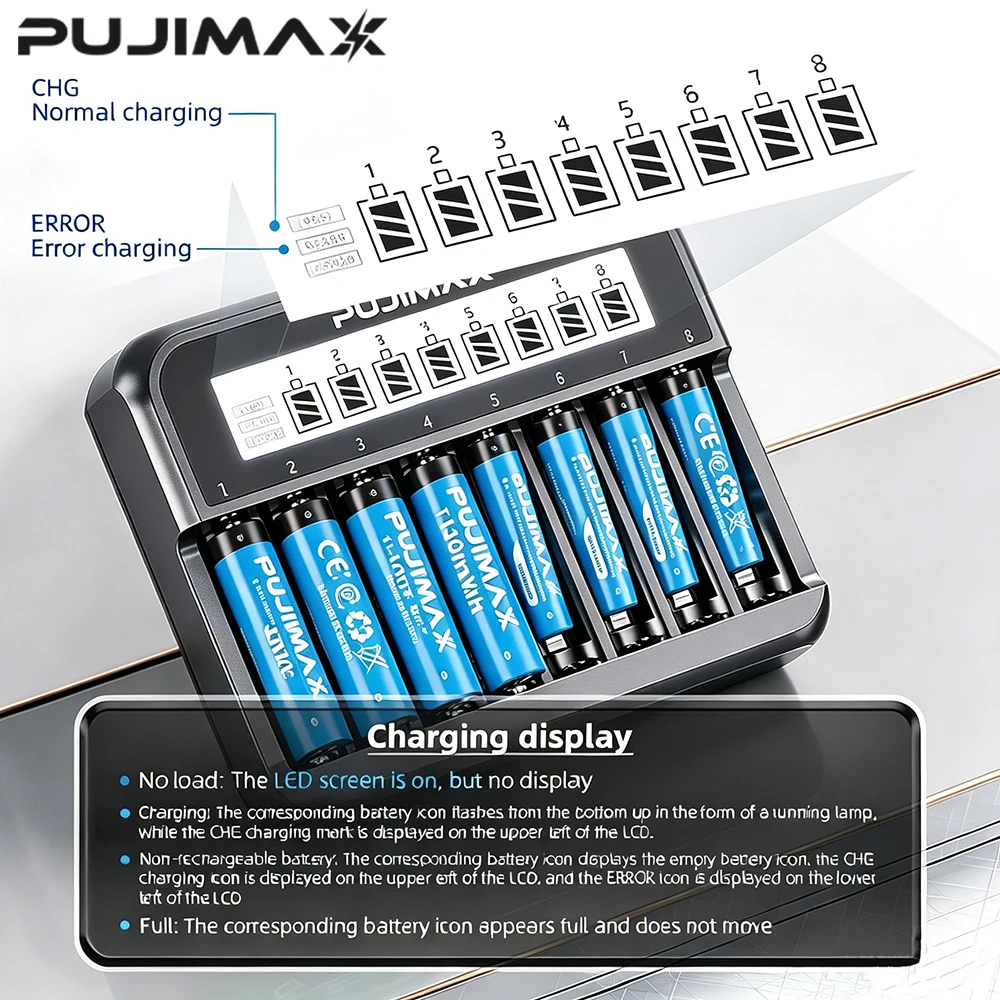 PUJIMAX Rechargeable Li-ion Battery 1.5V AA 4255mWh AAA 1100mWh Batteries for Remote Control Clock Radio Video Game Camera Toys