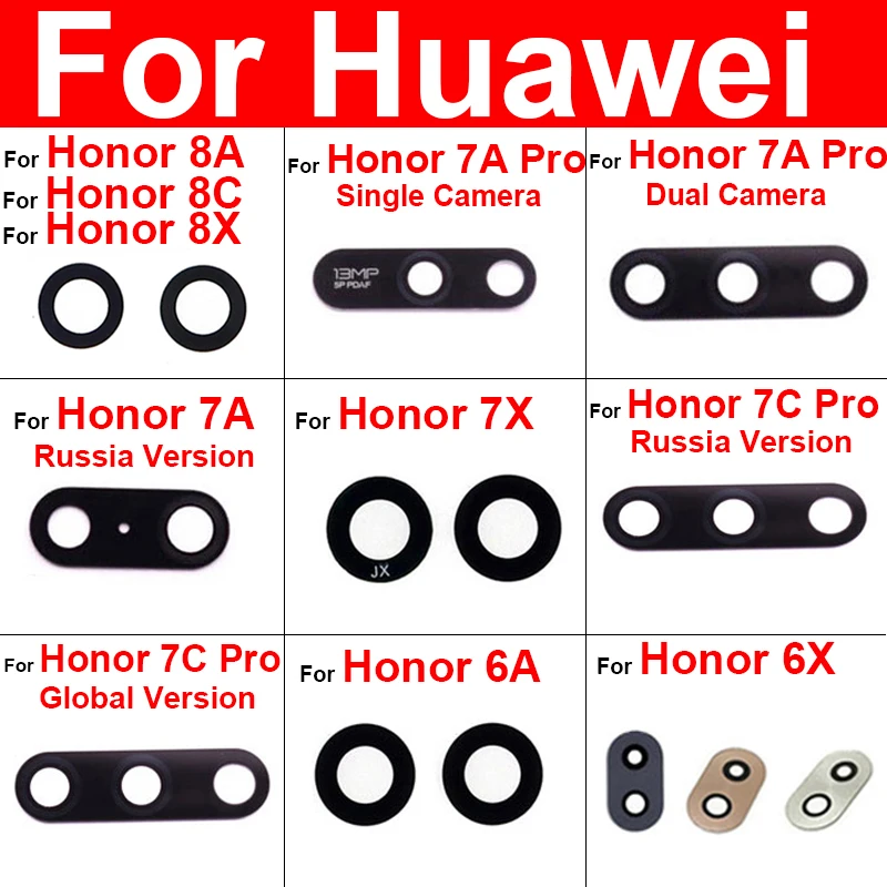 Rear Camera Glass Lens For Huawei Honor 6A 6X 7A 7C 7X 8C 8X Back Glass Lens Sticker For Huawei Honor Play 8A 6 7 6C Pro