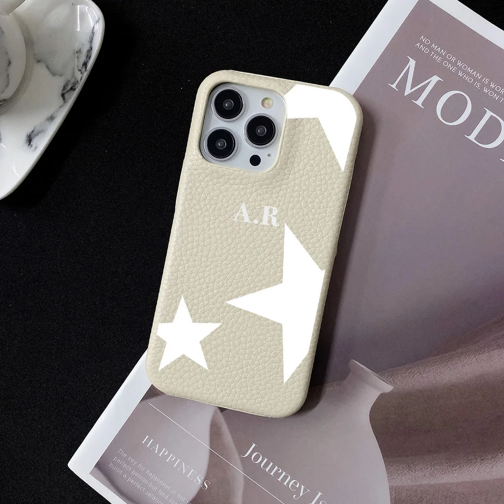Personalise Initial Letters Leather PU Soft leather Case For Iphone 14 13 15 17 Pro Xs Max 12 Mini 11 XR 16 Plus Luxury Covers