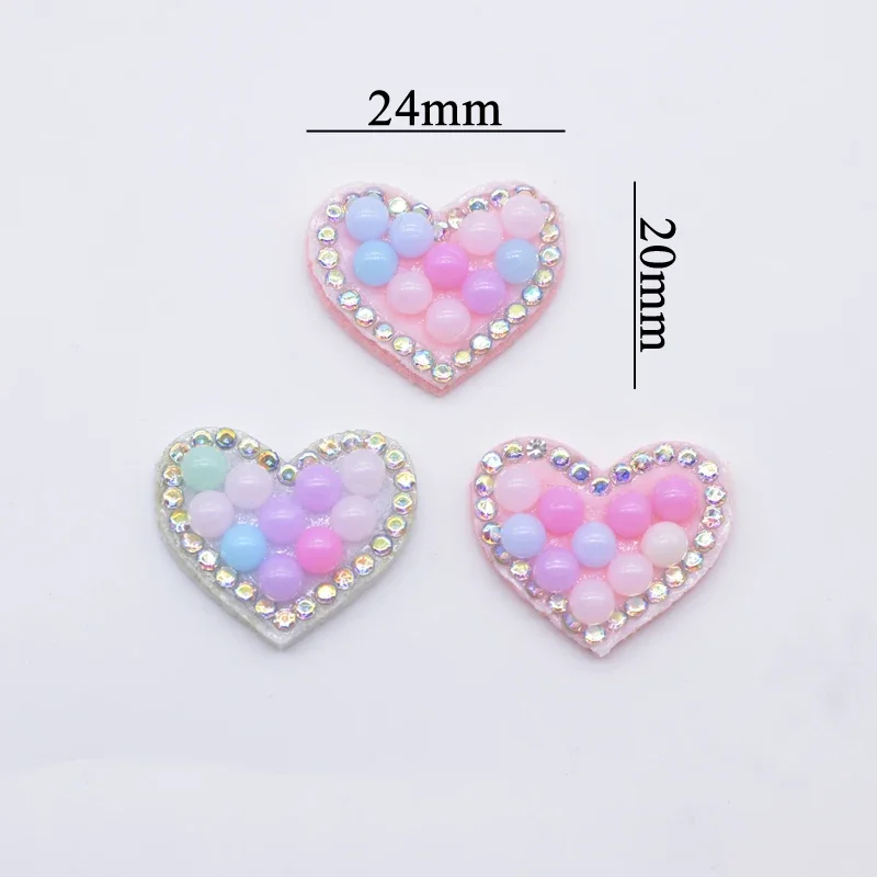30Pcs 2.4*2cm Kawaii Heart Rhinestone Patches for DIY Clothes Hat Decor Applique Headwear Hair Clips Supplies Accessories