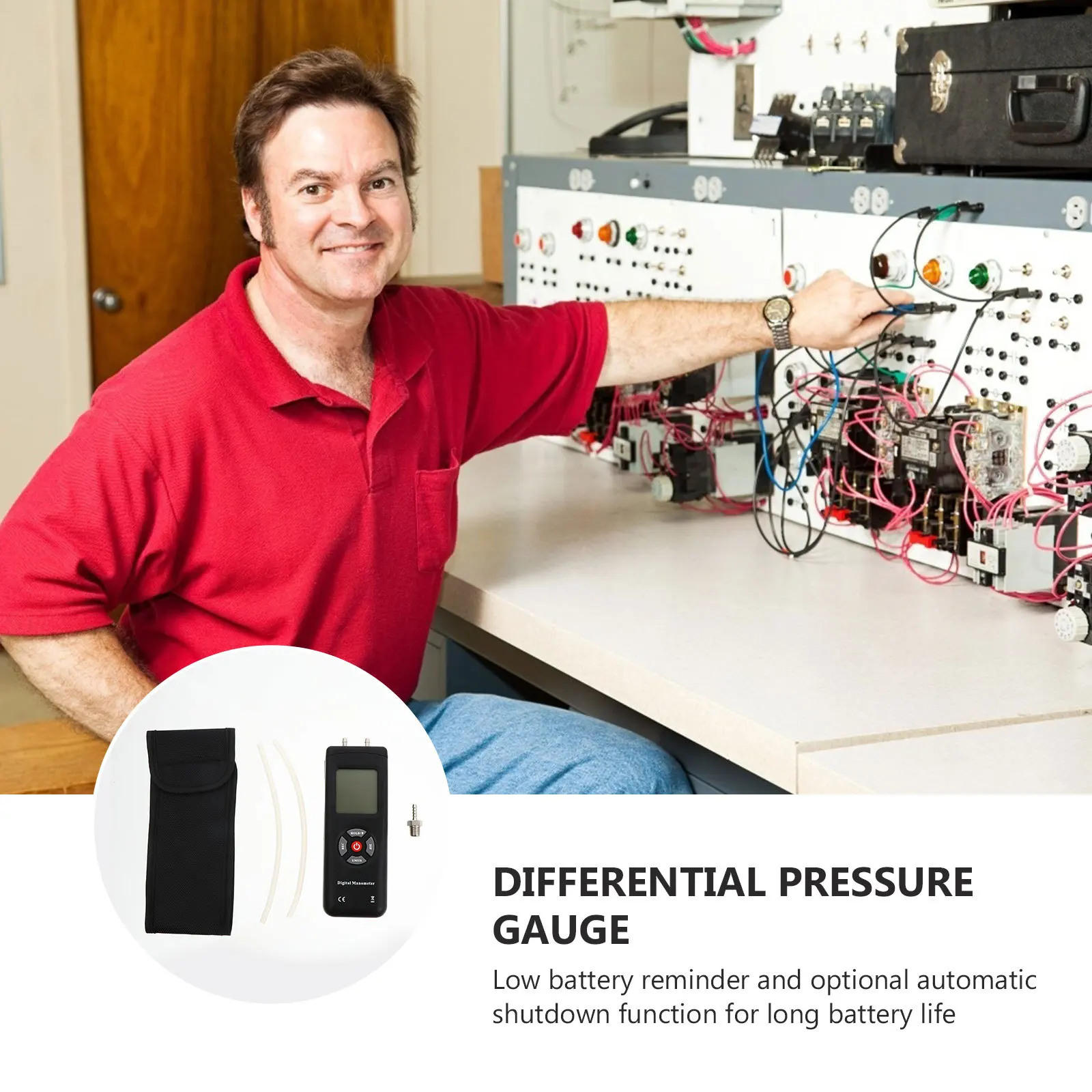 

Differential Pressure Gauge Handheld Digital Manometer Dual Input Large Backlight Display Gas Pressure Tester Data Retention