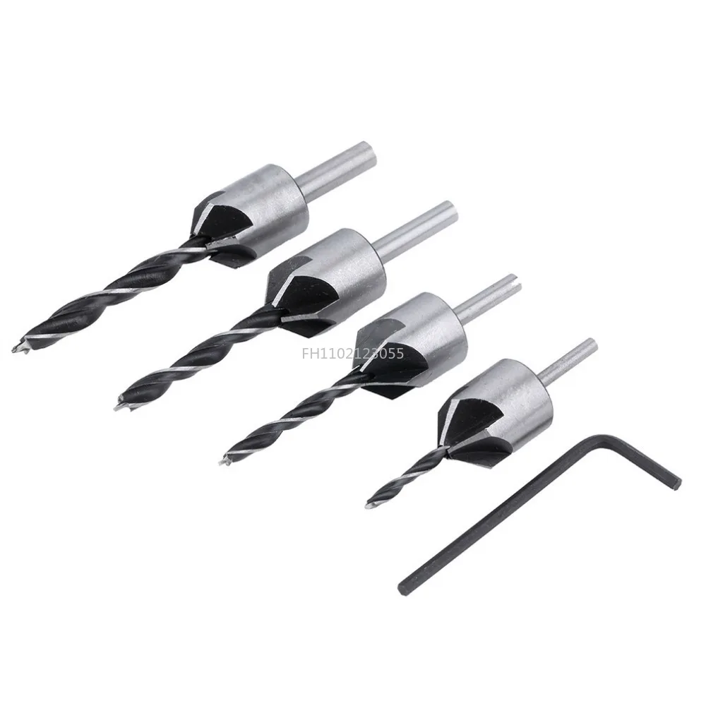 4 pcs/set Flute Countersink Drill Bit Set Screw Woodworking Chamfer Tool 3-6mm Stock Offer woodworking drill bit carpenter tools