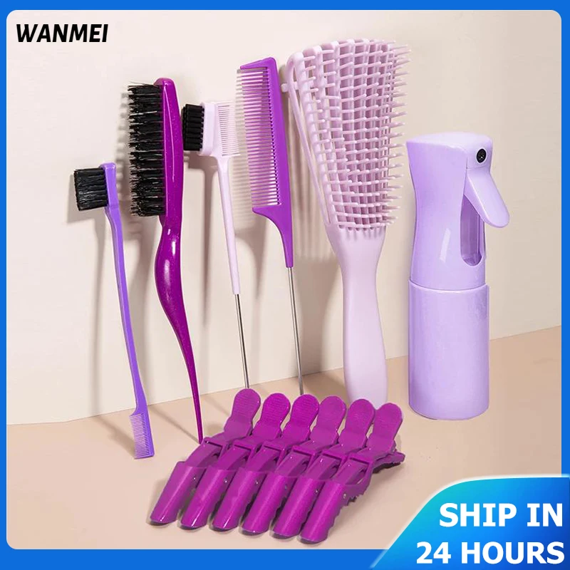 

10pcs Detangling Brush Hair Brush Set for Afro Curly Coily Long Hair Knots Detangler Easy To Clean Hair Care Salon Styling Tools