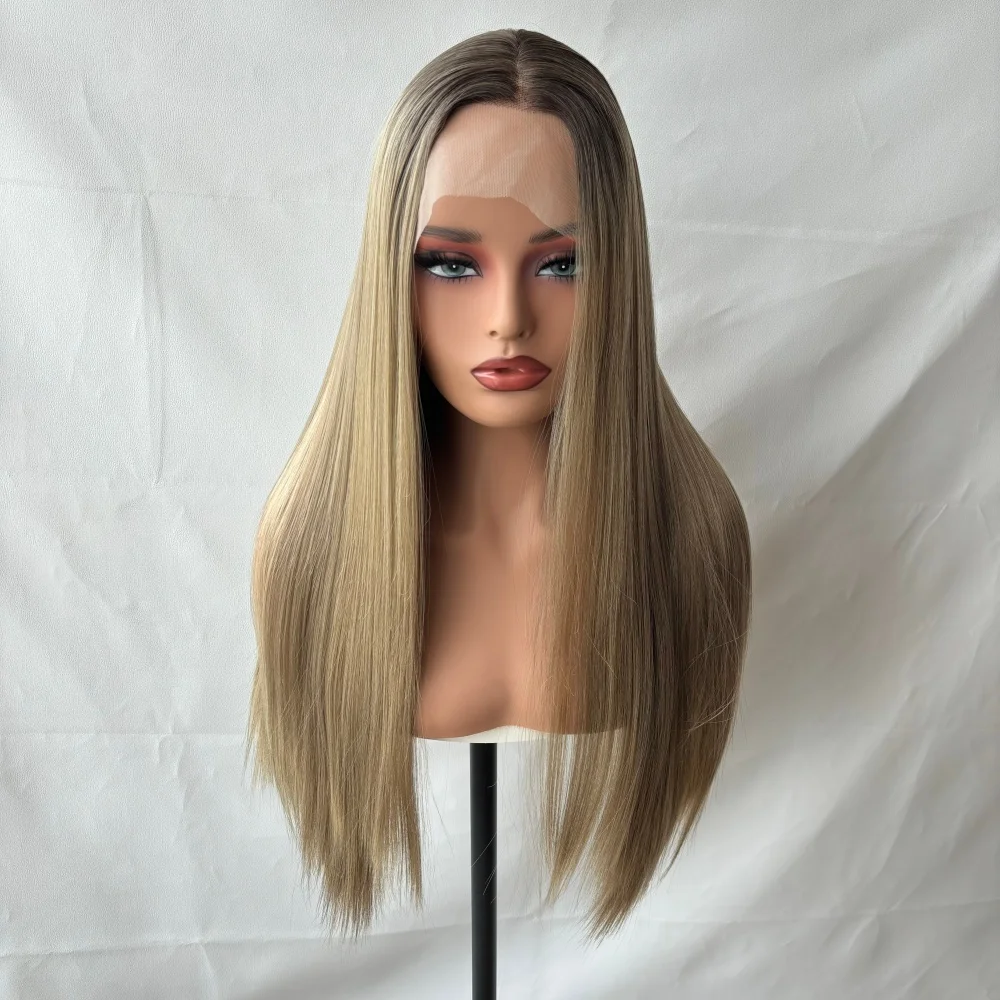 Golden Honey Blonde 13x4 HD Lace Front Wig 24inch Natural Synthetic Lace Pre Plucked Straight Glueless Wigs White Black Women