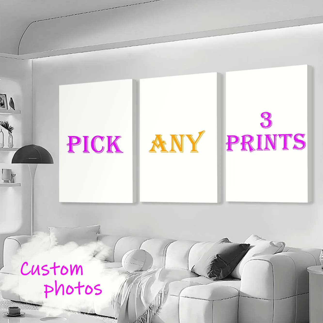 Póster de fotos personalizado de 3 piezas con marco DIY o cartel sin marco para decoración de habitaciones, decoración de pintura de decoración de pared personalizada de 3 piezas