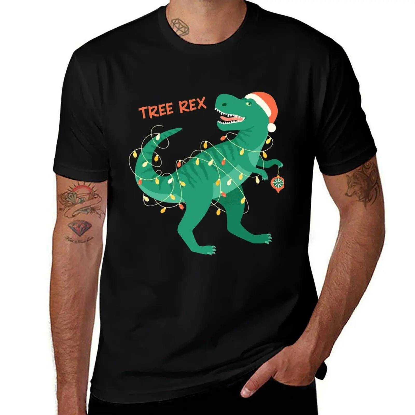 Tree Rex - Christmas Art Design T-Shirt Soft Lightweight Cotton T-Shirt
