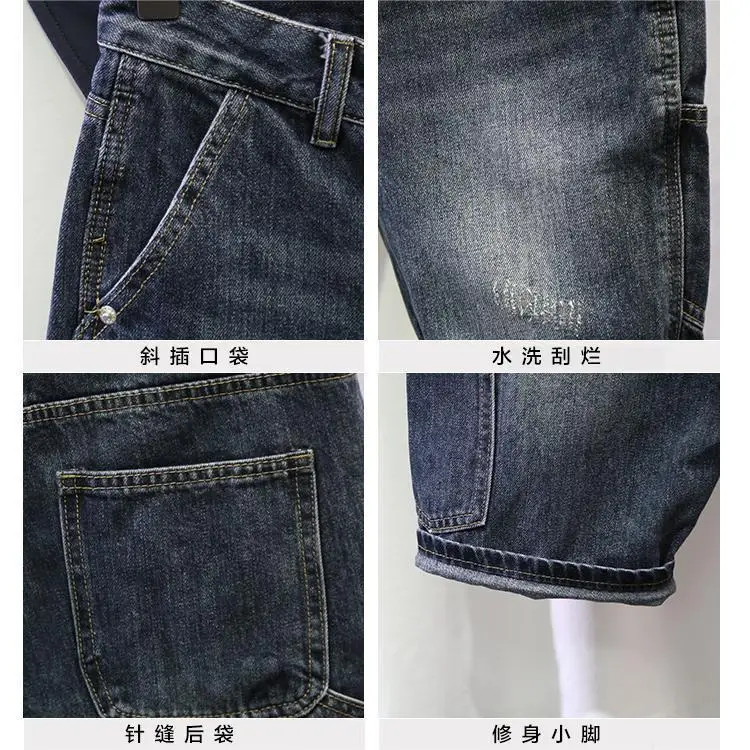 2025 ใหม่Denim Men's Slim-Fittingแฟชั่นรอยขีดข่วนกางเกงแบรนด์อินเทรนด์Heavyล้างห้าจุดกางเกงกางเกงยีนส์กางเกงขาสั้นสําหรับman