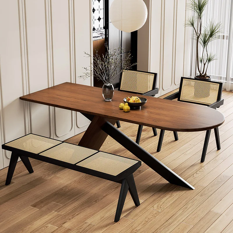 

French retro solid wood dining table semi-round against the wall living room home dining table simple small apartment creative