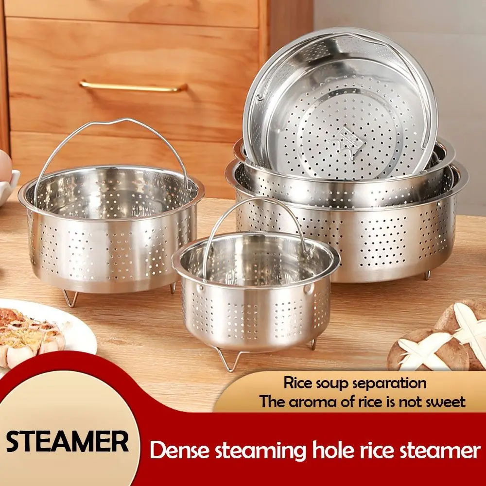 Stainless Steel Food Steamer Kitchen Rice Pressure Cooker Steaming Grid Drain Basket with Silicone Handle Cooking Accessories