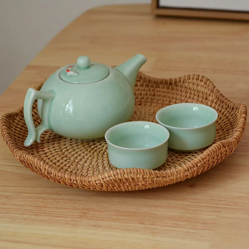 

Snacks Fruit Storage Basket Woven Rattan Design Multi-Purpose Kitchen Dining Table Organizer Handcrafted Natural Fiber Serving