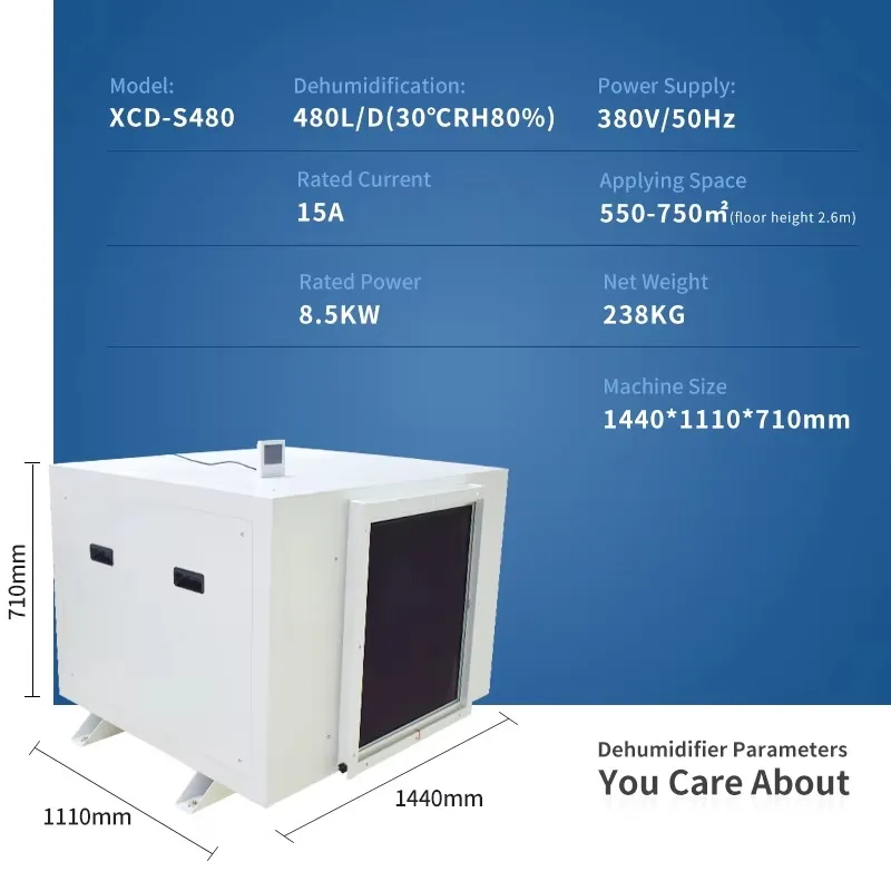 Large 480L Air Dehumidifier for Industrial Use Electric 380V New for Greenhouses Grow Rooms Farm Construction Pump Compressor view 5