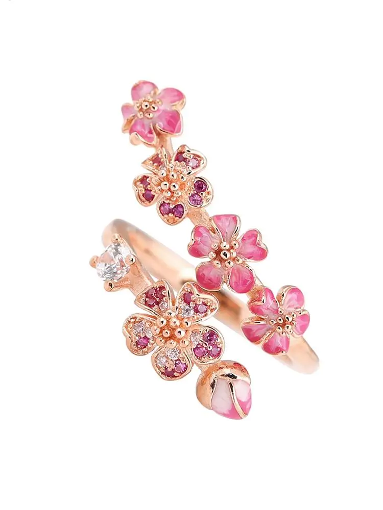 Pfirsichblüten-Ring mit Kristall für Damen, Hochzeitsgeschenk, passend für Damen, edler Schmuck, Partygeschenk