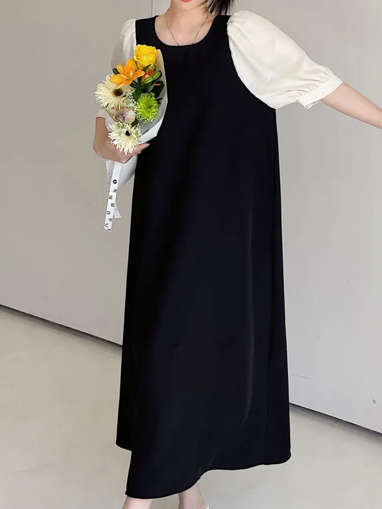 ฤดูร้อนขนาดใหญ่เสื้อชุดผู้หญิงรอบคอหลวม Fit เสื้อแขนสั้นผู้หญิงชุด Vintage Design ชุดเดรสสุภาพสตรี