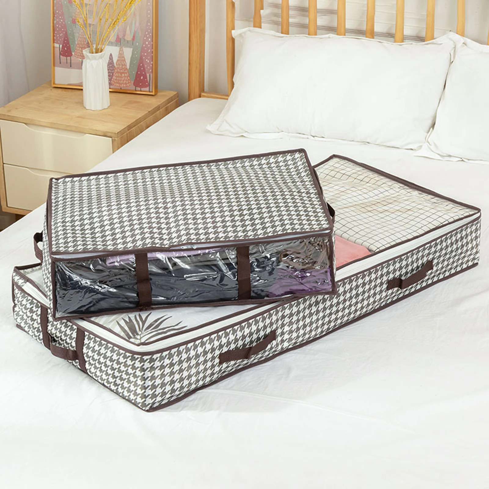 Underbed Storage Containers with Clear Window Zippered Organizer for Beddings Comforters Pillows MIAO