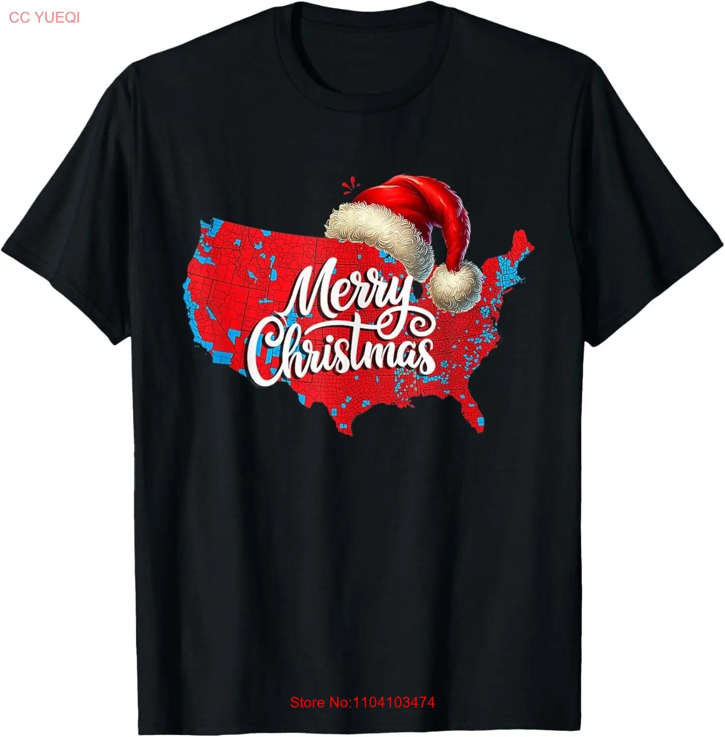 Trump Election Map Merry Christmas Holiday Santa Hat Xmas Unisex T-Shirt