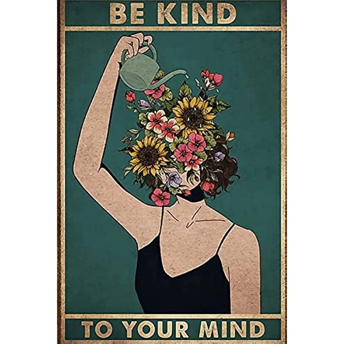 Metal Vintage Tin Sign Be Kind to Your Mind Land Lady Gift Floral Woman Gift for Plant Lovers Funny Retro Wall Art Sign