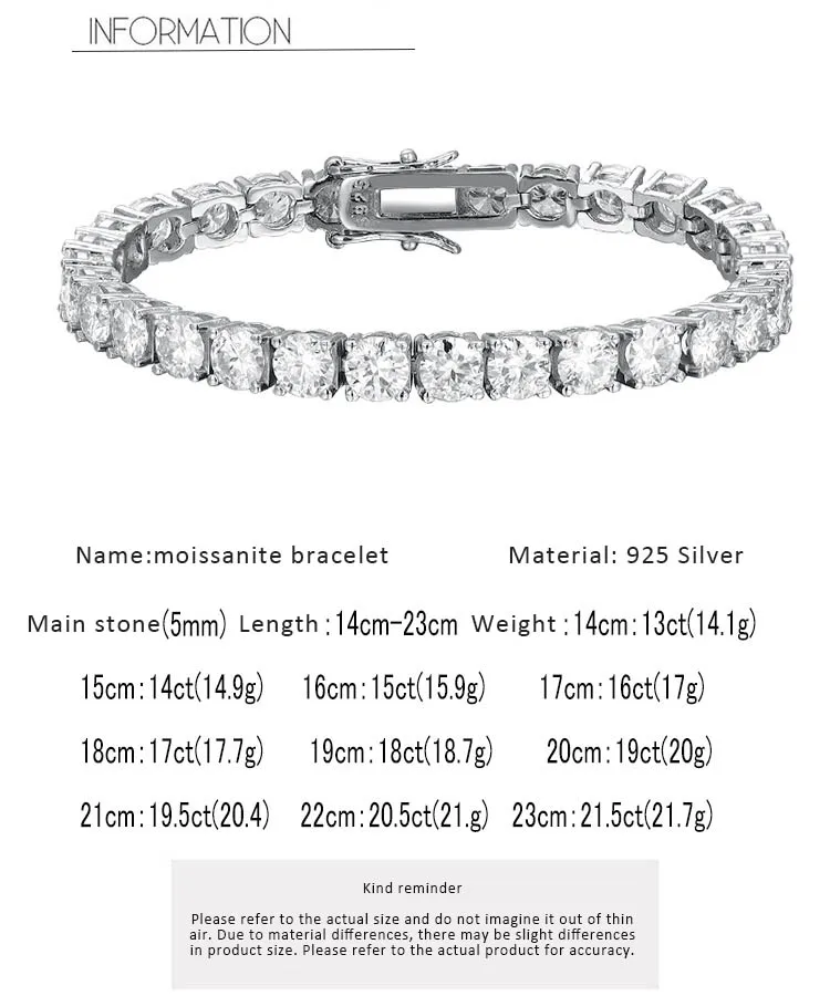 In Stock 5mm Moissanite Diamond Tennis Bracelet Womens 925 Sterling Silver Lab Grown Moissanite Tennis Bracelet