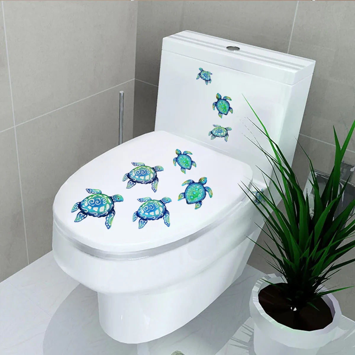 

30*30cm Cartoon Underwater Animal Turtle Wall Stickers Bathroom Toilet Cover Printed Stickers Decorative Toilet Stickers Ms621