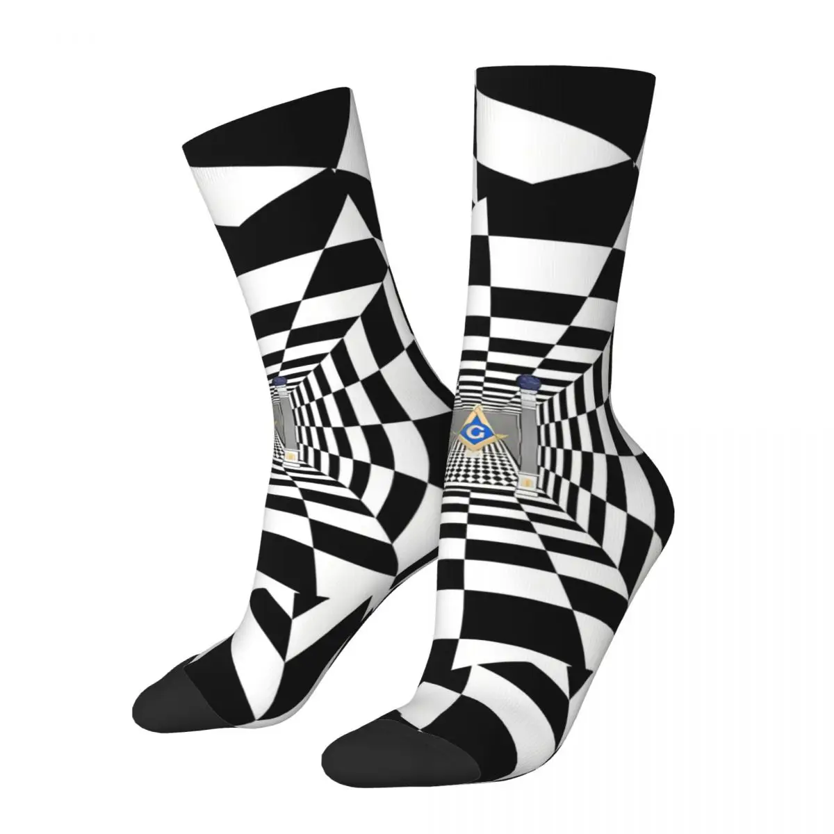 

Funny Men's Socks Black Block Retro Freemason Street Style Seamless Crew Sock Gift Pattern Printed