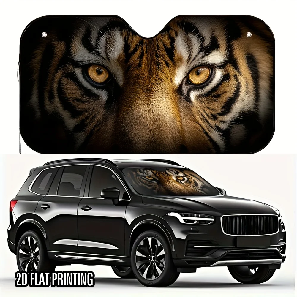 

1 шт. Белый 2D-плоский автомобильный солнцезащитный козырек с тиграми и 4 бесплатными присосками — высококачественная печать, складная и простая установка, подходит для F