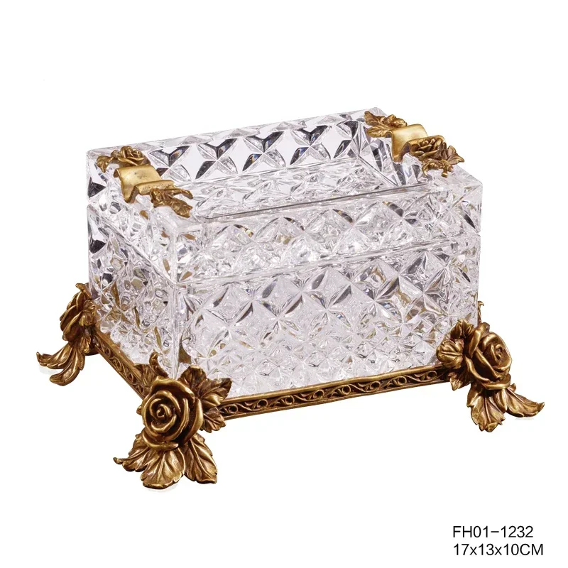 French European imported crystal inlaid copper rose ashtray living room coffee table handicrafts