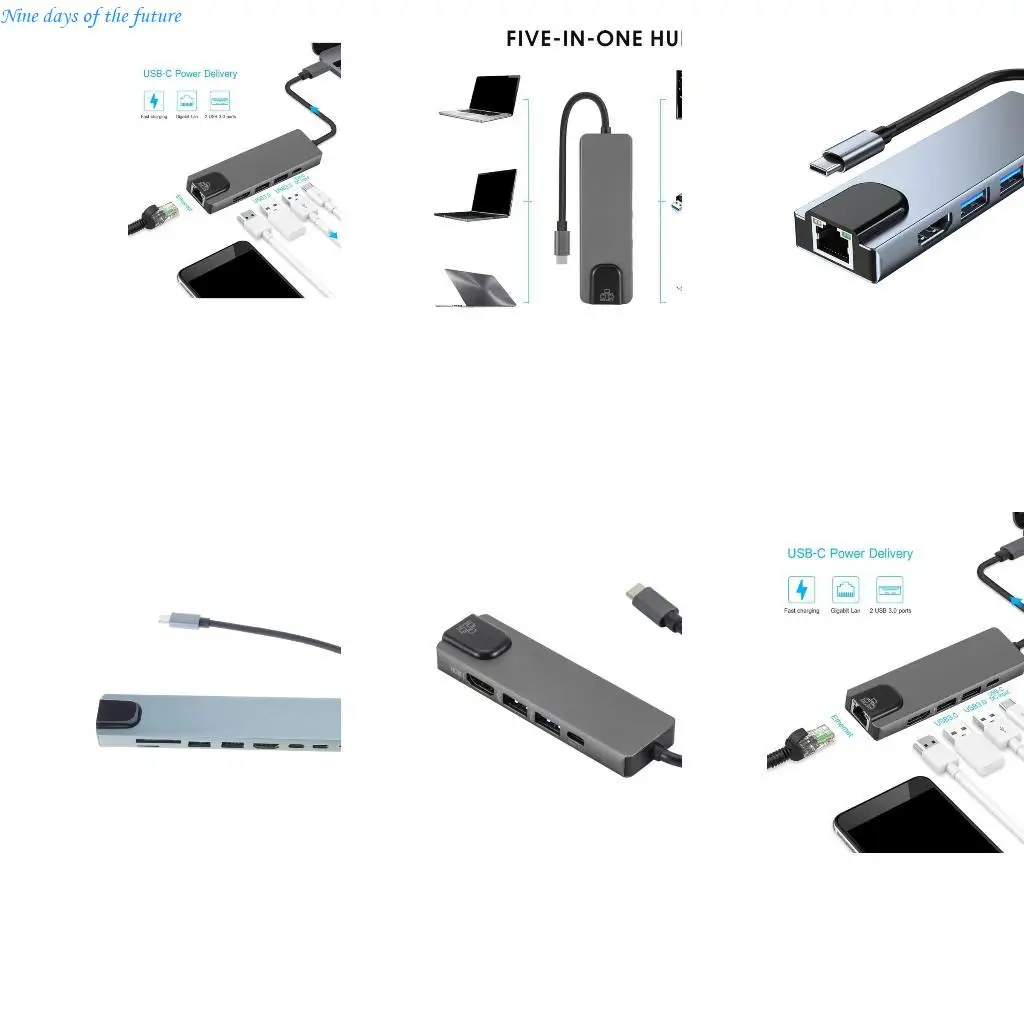 

5 USB C Hubs Type C to 4K Adapter with RJ45 Networking Ethernet Lan E65A