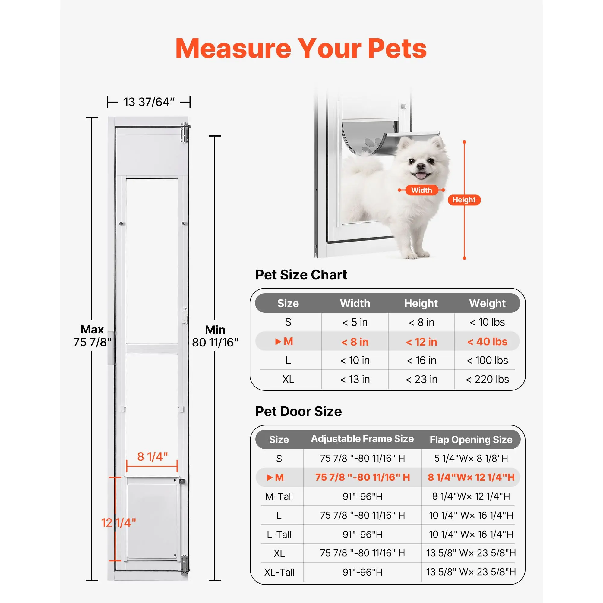 Dog Door for Sliding Glass Door, 75 7/8