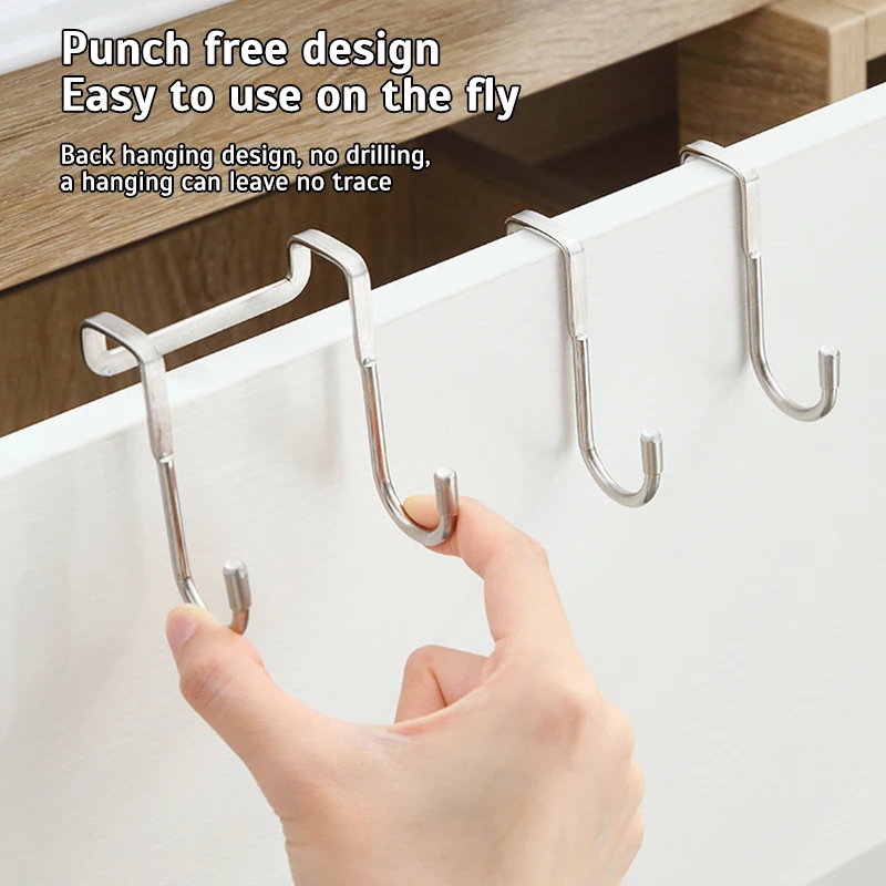 

Stainless Steel Hook Free Punching Double S-Shape Hook Kitchen Bathroom Cabinet Door Back Type Coat Towel Storage Hanger