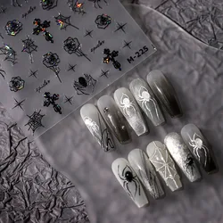 1 Piece 5D Halloween Nail Sticker High Quality Exquisite Hot Stamping Rose Black Spider Web Cross Design Nail Decoration Sticker