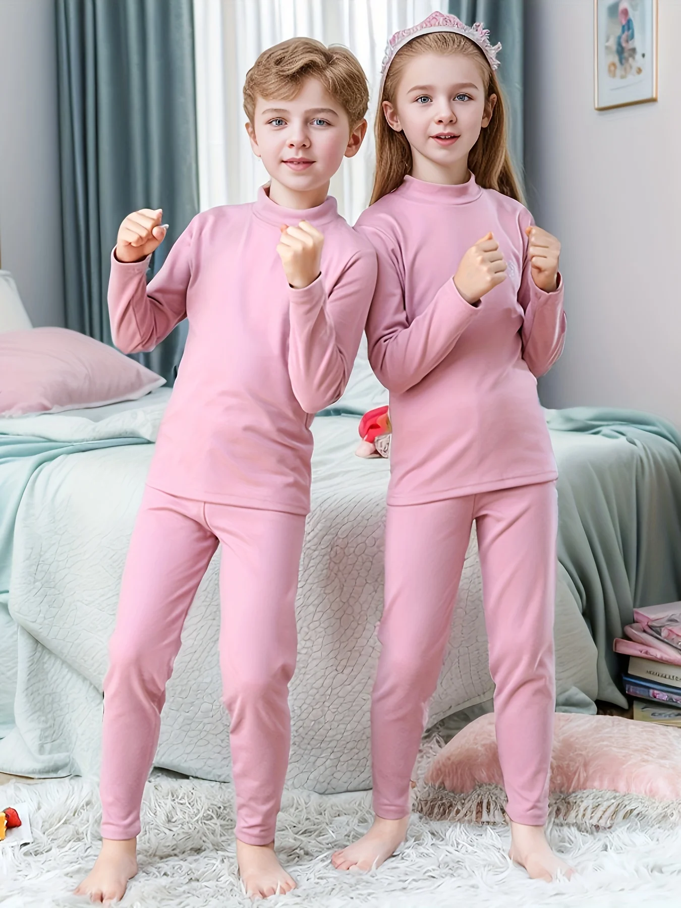 Kids Autumn Cotton Thermal Underwear Tops+Pants 2-Piece Set Boys Sleepwear Cartoon Print Girls Pajama Suit Winter Clothes 3-14 Y image 2