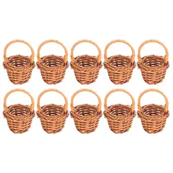 10pcs Small Flower Mini Basket Handheld Woven Mini Basket Shopping Mini Basket Small With Handle Basket Pastoral Furniture
