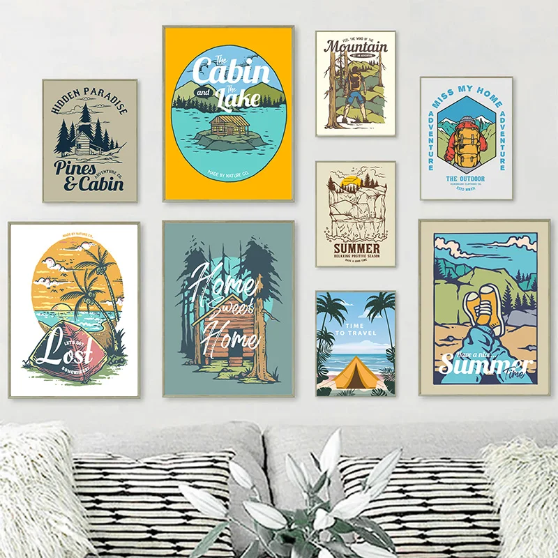 

Retro Outdoor Camping Tents Landscape Canvas Posters Picture Walls Art Modern Living Room Bedroom Dining Room Home Decoration