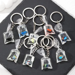 Resin Goldfish Water Bag Keychain Key Ring For Women Men Creative Koi Tropical Coral Fish Marine Animals Bag Box Car Key Jewelry