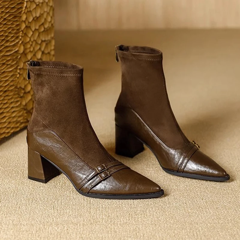 Ankle Boots for Women High Heels Pointed Toe Fashions Shoes Sexy Luxury Winter Boots 2025 Dress Pumps Chunky Botas Para Mujer