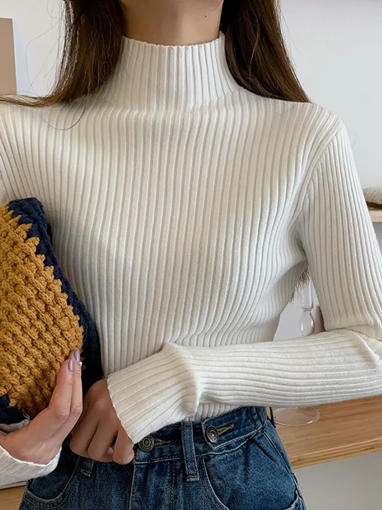 2024 chic Autumn winter Sweater Pullovers Women Long Sleeve casual turtleneck warm basic Sweater knit Jumpers top