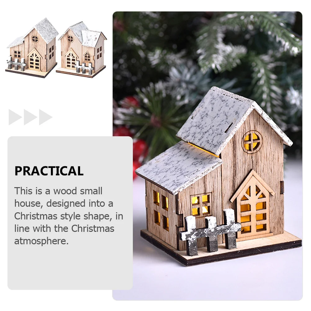 

2Pcs Xmas Luminous Wood Small Ornaments Desktop Decoration Christmas Mini Festival Gift Christmas Decoration