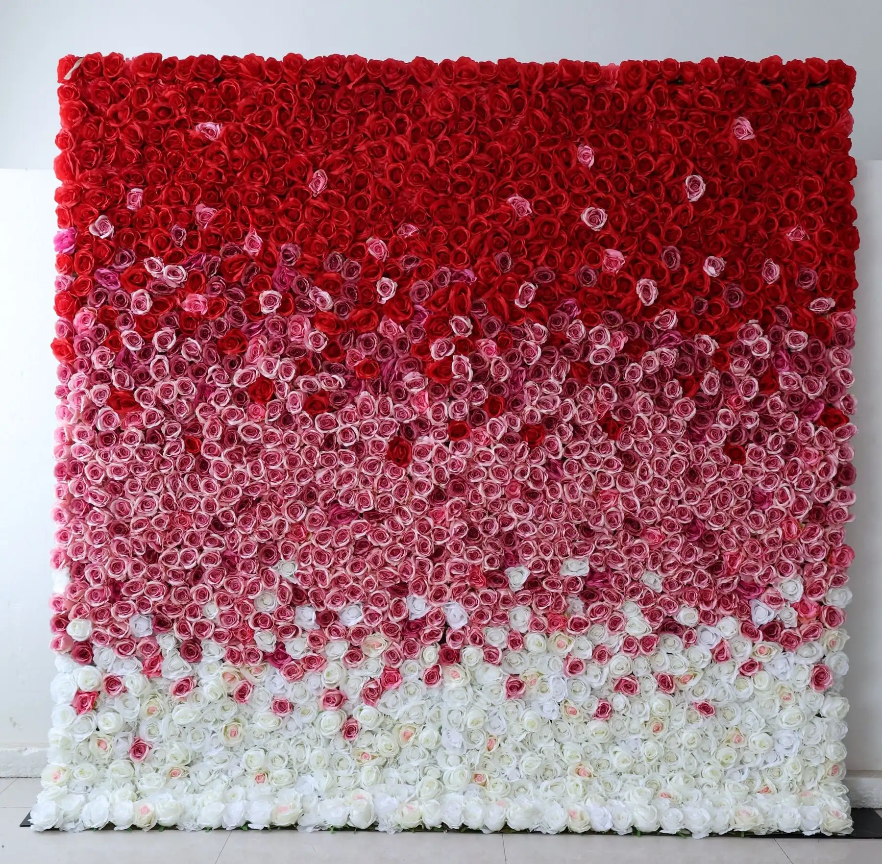 3D Red Pink gradient series White roses Flower Wall, Artificial Rose Fabric Floral Wall, Outdoor Party Wedding Decor flower