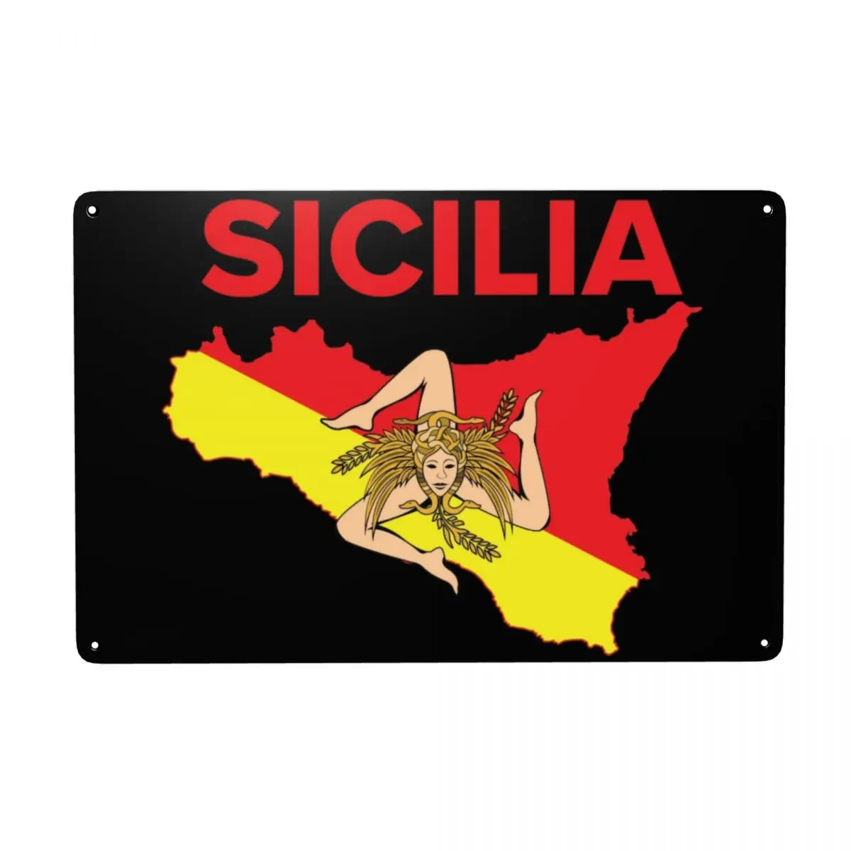 Retro Map Of Sicily Trinacria Metal Tin Sign Rectangle Custom Sicilian Pride Signs Plaques Gate Garden Bars Wall Art Decor