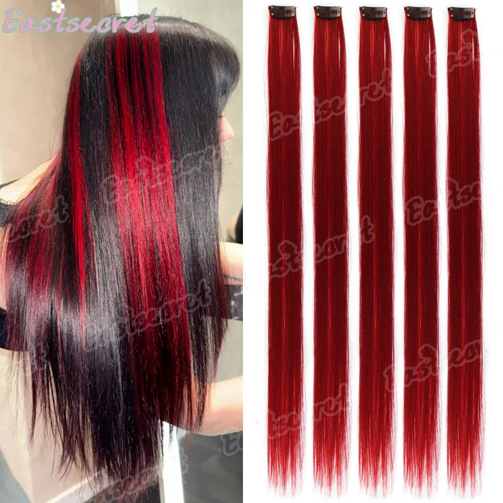 

5PCS/Pack Colored Party Highlights Clip in Hair Extensions for Girls 24 Inches Omber colors Straight Hair Synthetic Hairpieces