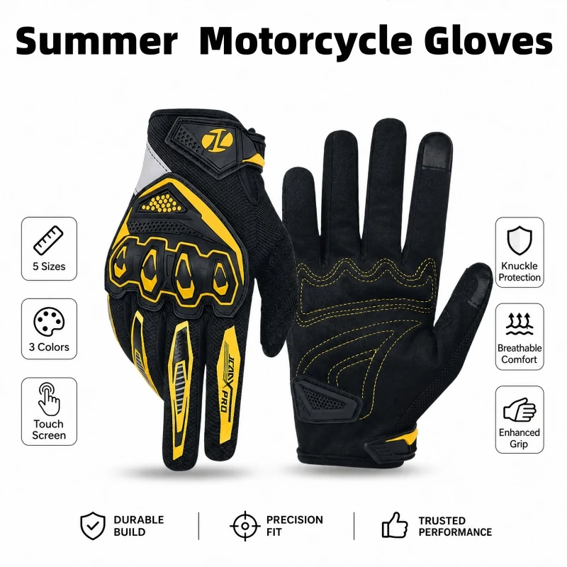 Guantes de moto de verano para hombre y mujer, transpirables, con pantalla táctil, guantes de dedo completo para motos, accesorios para motocicleta, guantes para moto