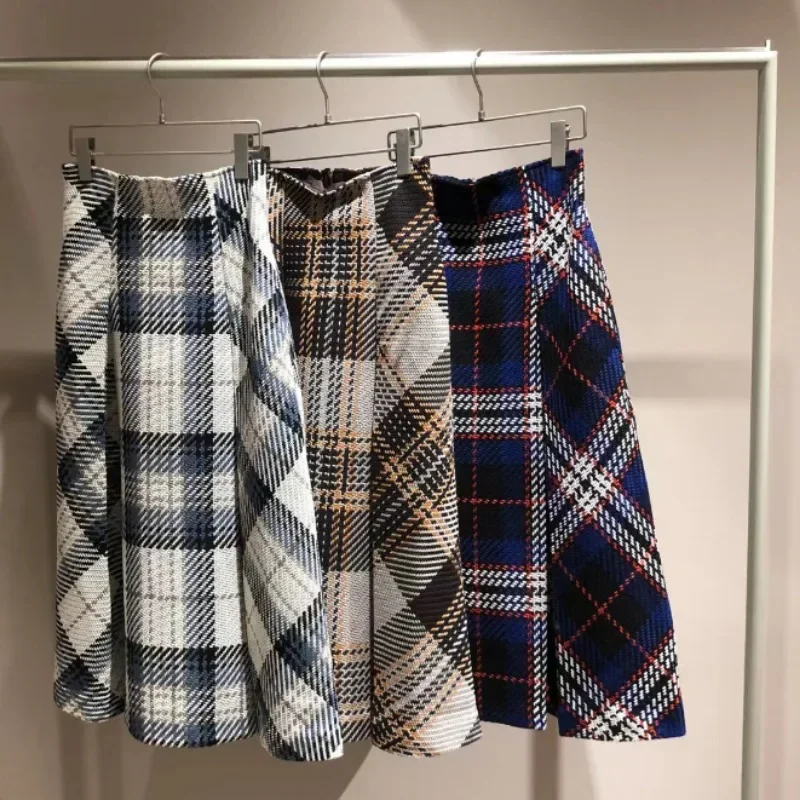 High Waist A-line Skirt Japan Style Plaid Faldas Mujer Elegant Feminino Skirts Womens Sweet Jupe Femme 2024 Spring Clothing