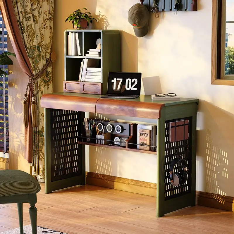 French antique solid wood computer bookshelf integrated hole board with drawer