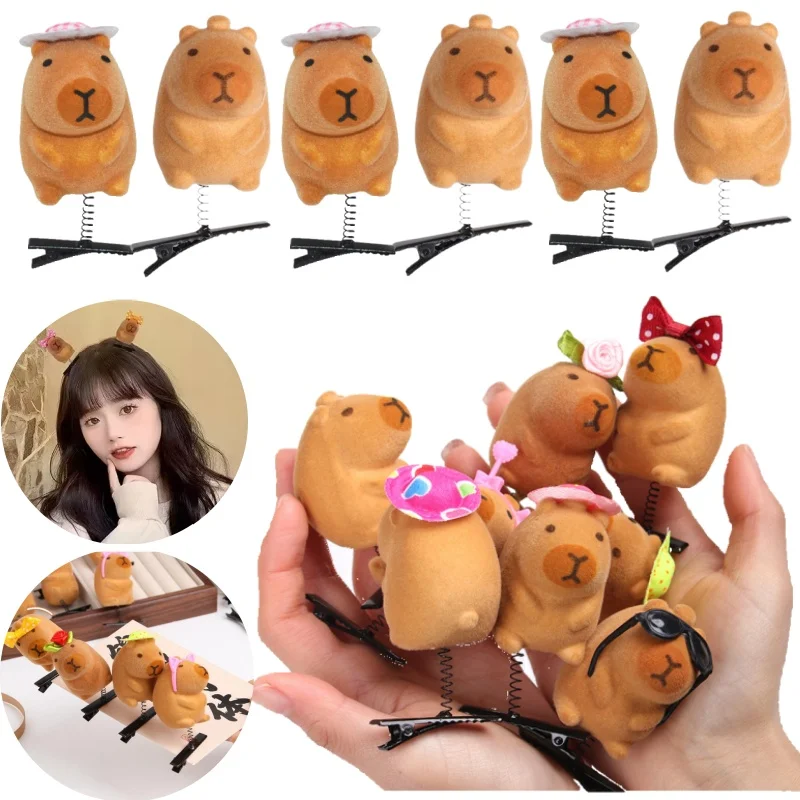 10-100PCS Kawaii Hair Clip Fashion Children Bow 3D Capybara Animal Plush Hairpin Funny Style Duckbill Clips Headdress Gifts