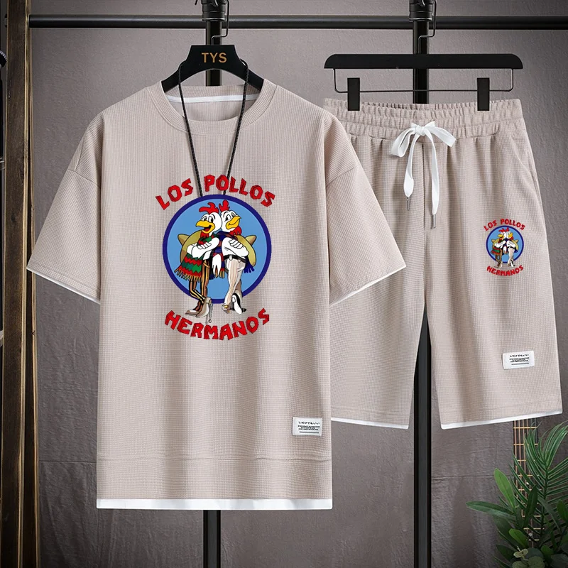 2024 Fashion LOS POLLOS Hermanos Funny Men's Tracksuit Short Sleeve T-shirt and shorts Summer Casual Chicken Brothers Suit Men's