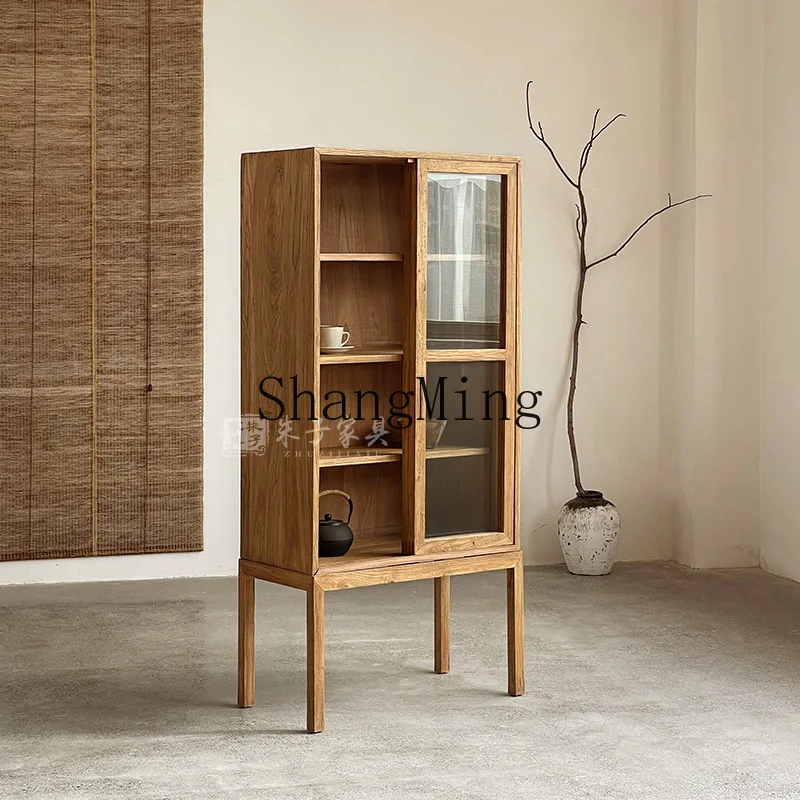 

CL wabi-sabi wind bookcase solid wood dining side cabinet medieval log wind tea rack storage storage cabinet household