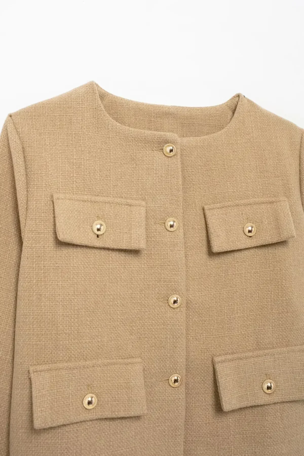 معطف كلاسيكي بأكمام طويلة ورقبة دائرية للنساء ، توب أنيق بأزرار لأعلى ، ديكور رفرف ، نحيف وكاجوال ، قصير ، موضة جديدة ،